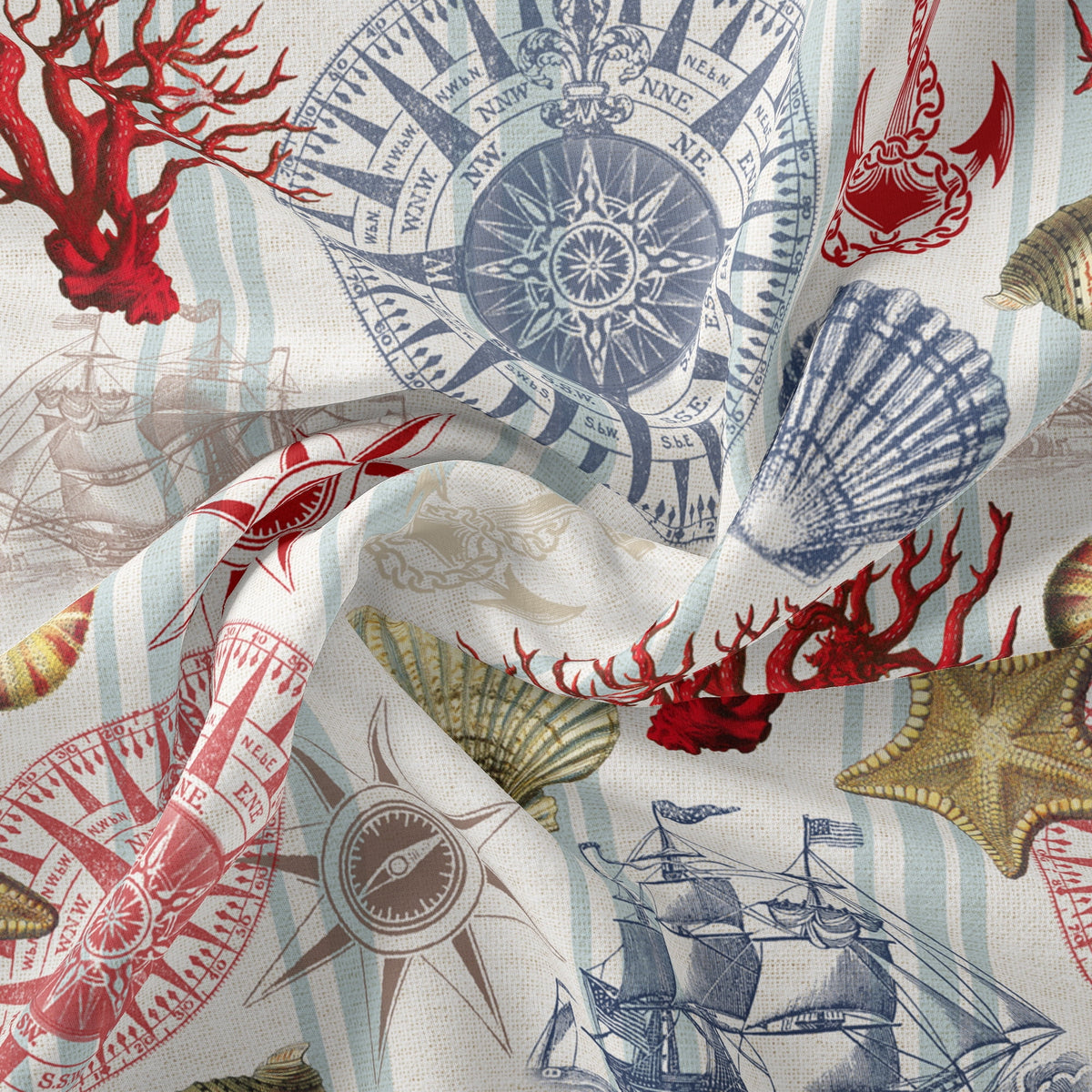 (2 pack) David Textiles Nautical Navigation 44" Cotton Sewing & Craft Fabric 1 yd Pre-cut, Multi-Color