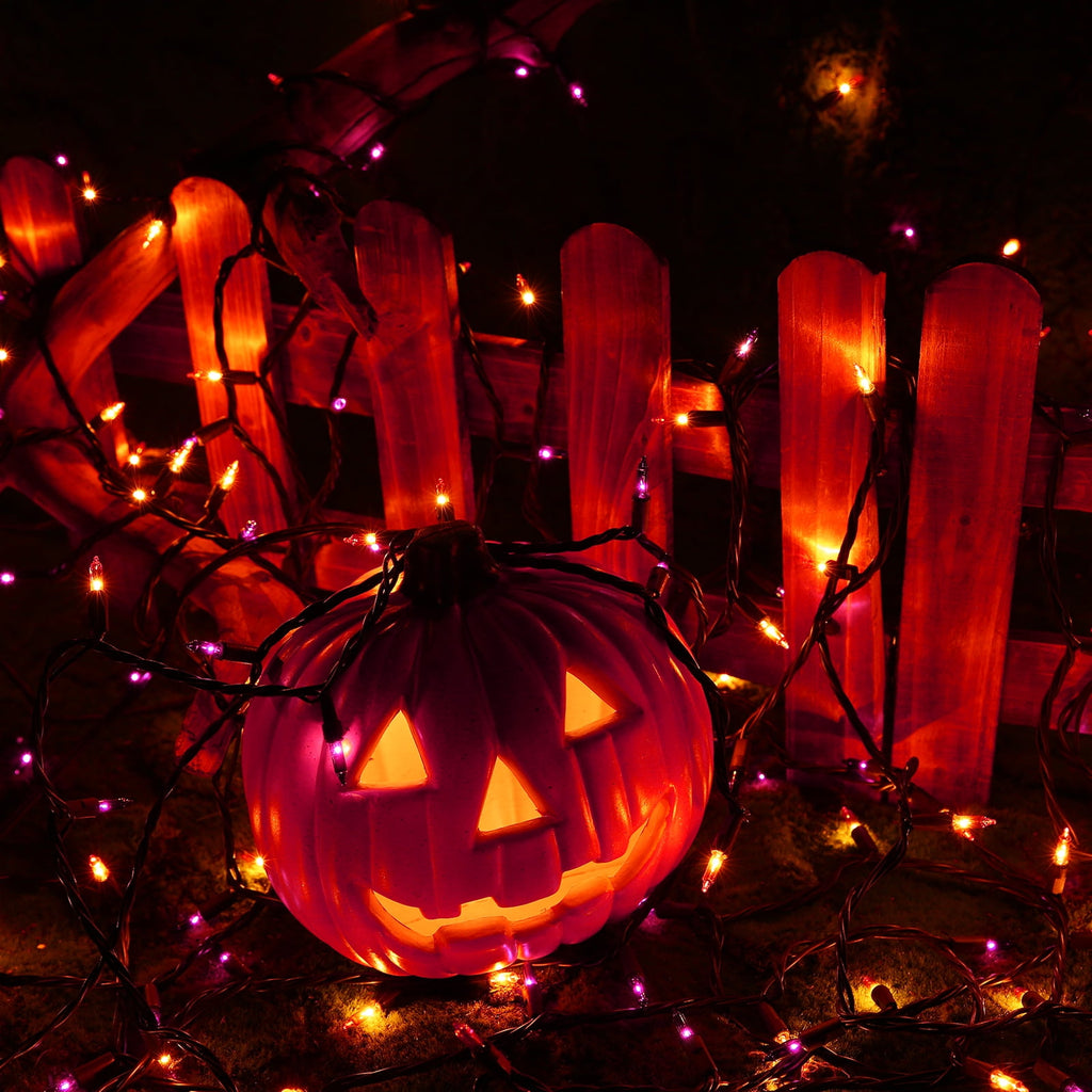 Toodour Orange & Purple Halloween Lights, 25ft 100 Count Incandescent Halloween String Lights, UL Certified Connectable Mini Bulbs Halloween Lights for Indoor, Outdoor, Garden, Porch, Halloween Decor