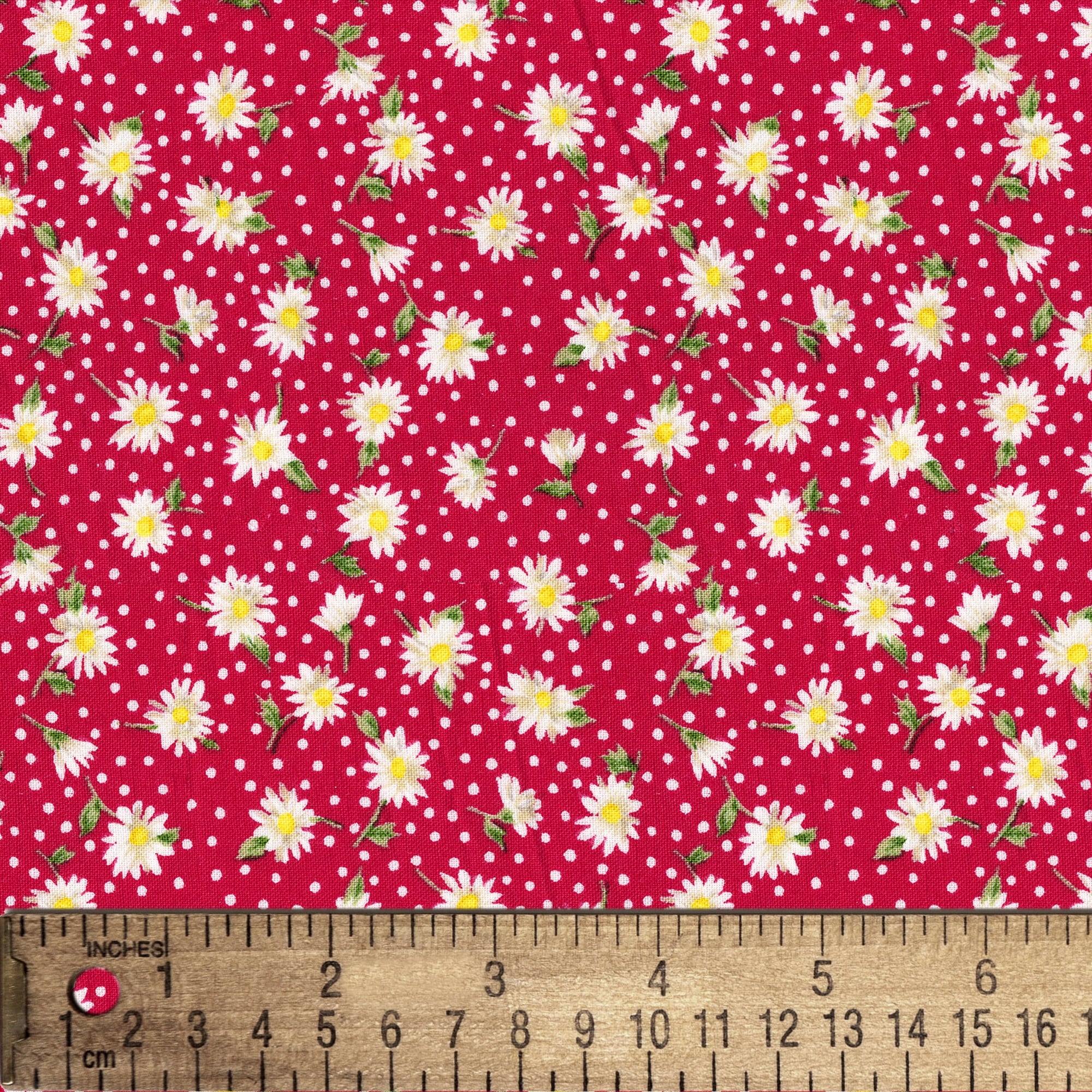 1 Yard 100% Cotton Daisies, Red, 44" Wide for Quilting & Sewing by David Textiles