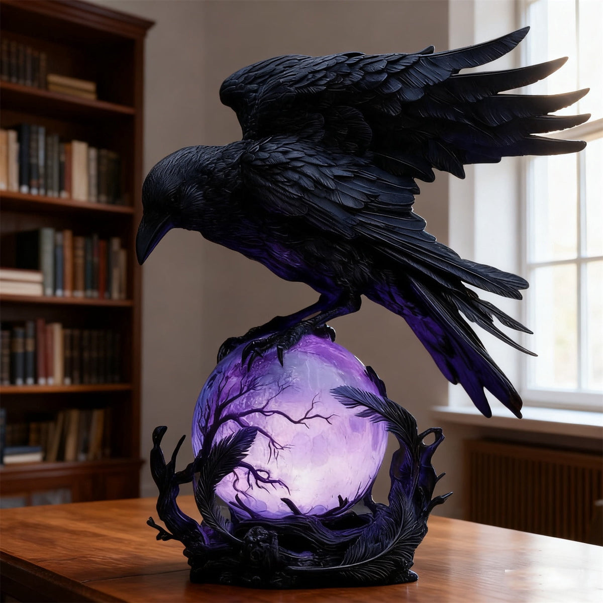 Gothic Mysterious Crow LED Flameless Candle, Luminous Sculpture, Gothic Home Decor Accent, Raven Lamp for Halloween Gifts, Bedroom Bedside, Living Room, Orange