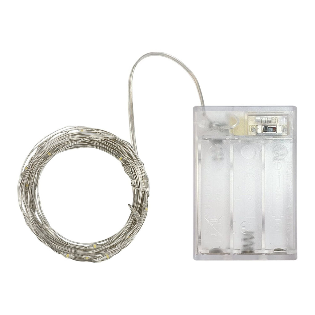 2 Pack Battery Operated Mini Lights,Indoor Led Fairy Lights with Timer 6 Hours on/18 Hours off for Wedding Party Decorations,50 Count Leds,17 Feet Silver Wire(Cold White)
