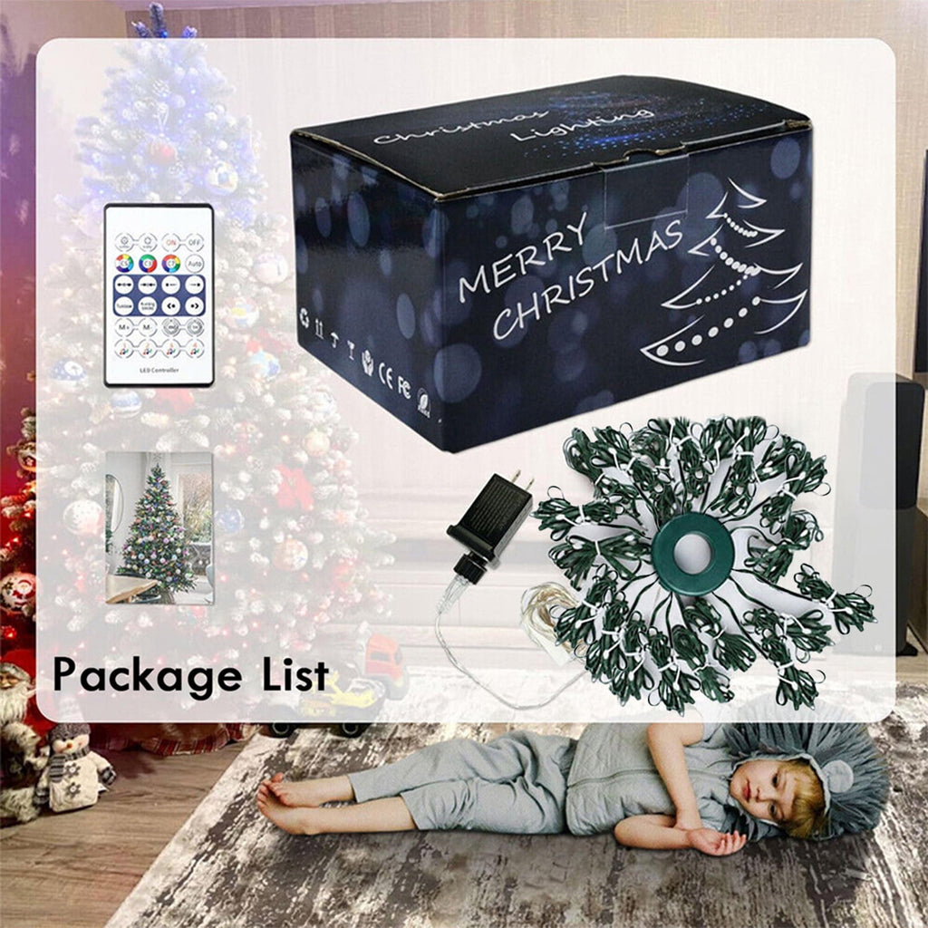 IC ICLOVER Christmas Tree String Lights Decorations with Ring Smart APP, 200 LED Waterfall Lights IP65 Waterproof Multi-Modes with Remote Color Changing Lights for Wedding Yard Party Home Holiday