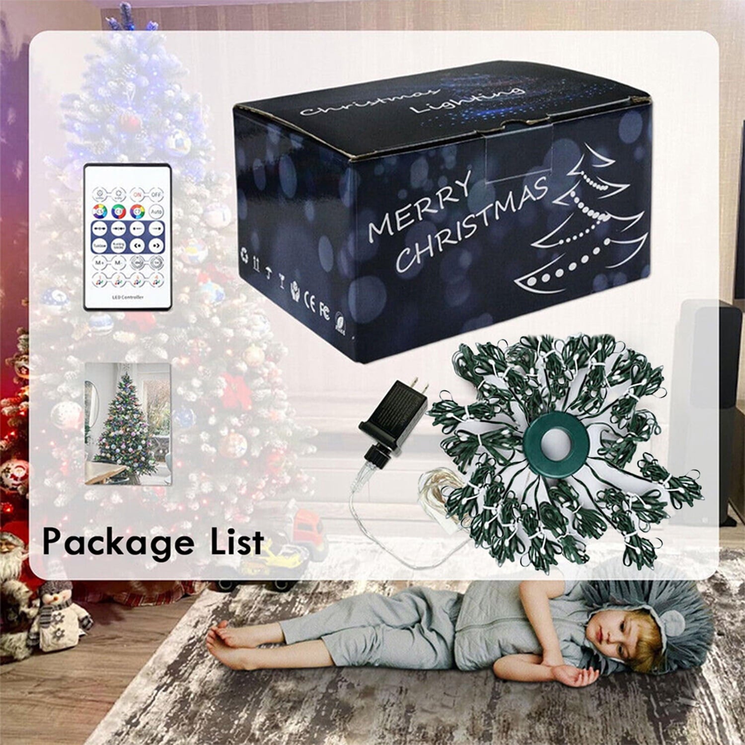 IC ICLOVER Christmas Tree String Lights Decorations with Ring Smart APP, 200 LED Waterfall Lights IP65 Waterproof Multi-Modes with Remote Color Changing Lights for Wedding Yard Party Home Holiday