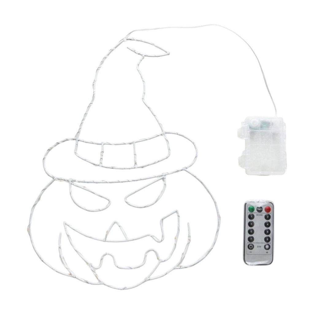 Btomtd Halloween Thanksgiving Window Light Iron Forged Hat and Pumpkin Shape Decorative Light with 8 Modes Remote Control Glowing Indoor Outdoor Holiday Decor, White