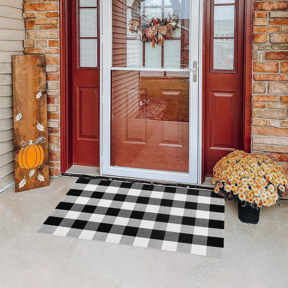 AZXY Halloween Decor, 16x24 Inch Black Buffalo Plaid Fall Doormat, Halloween Decorations for Home Indoor Outdoor, Weather Resistant Striped Floor Rug for Front Porch Entryway Halloween Decor