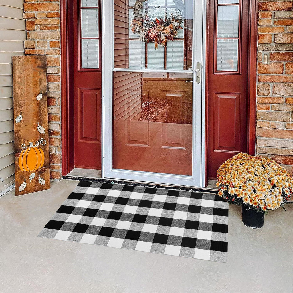 DESKABLY Fall Plaid Outdoor Rug Vintage Christmas Mat Washable Rugs Floor Mats Carpet for Xmas Holiday Mat Halloween Decor Savings