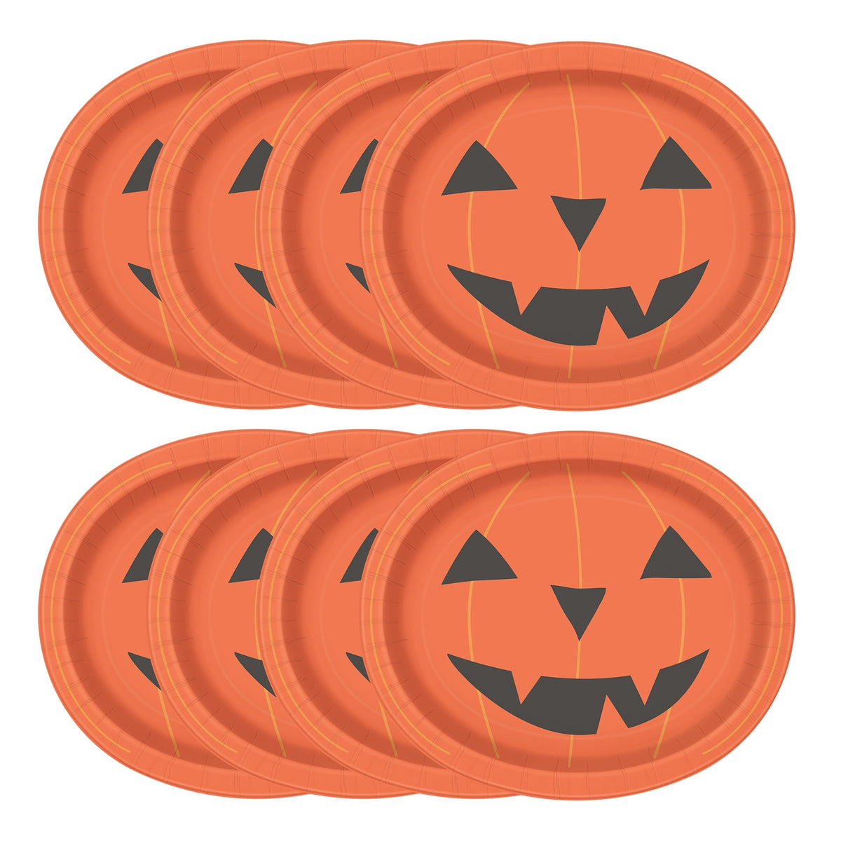 Jack-o'-Lantern Oval Disposable Paper Plates, Multicolor, 12" x 10", 8 Count, Halloween by Way To Celebrate