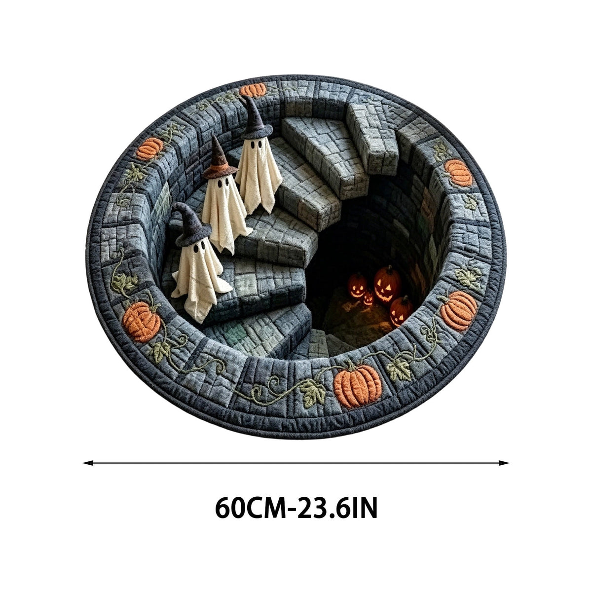 HHJZPR 3D Optical Illusion Halloween Round Rug, 23.6 Inch Spooky Pit Well Ghost Pumpkin Circular Floor Mat, Non Slip Halloween Indoor Front Door Decor Carpet