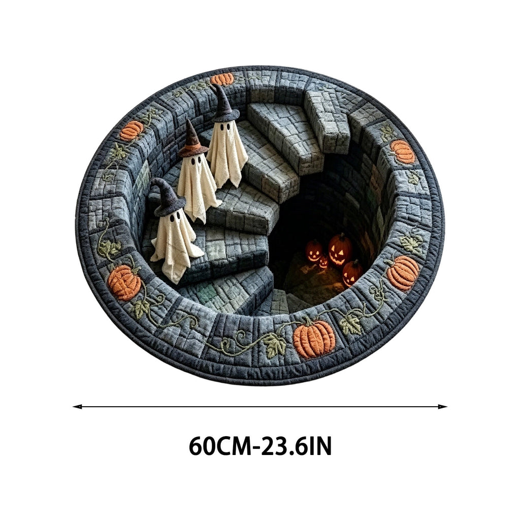 Halloween Round Rug 50cm Optical Illusion, Spooky Ghost Pumpkin Skull Mat, Non-Slip Entryway Bedroom Doormat for Home Party Floor Decor