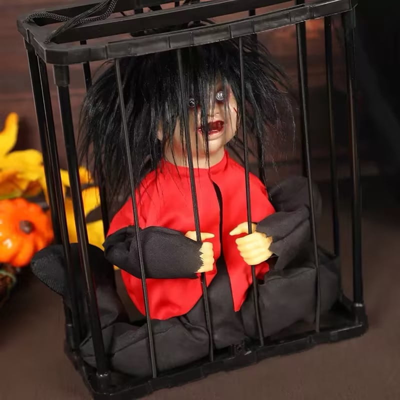 Halloween Animated Decorations, Halloween Decor Prop Scary Haunted Doll Horror with Red Lighting Eyes Spooky Sounds & Motion Sensor for Home Indoor Outdoor