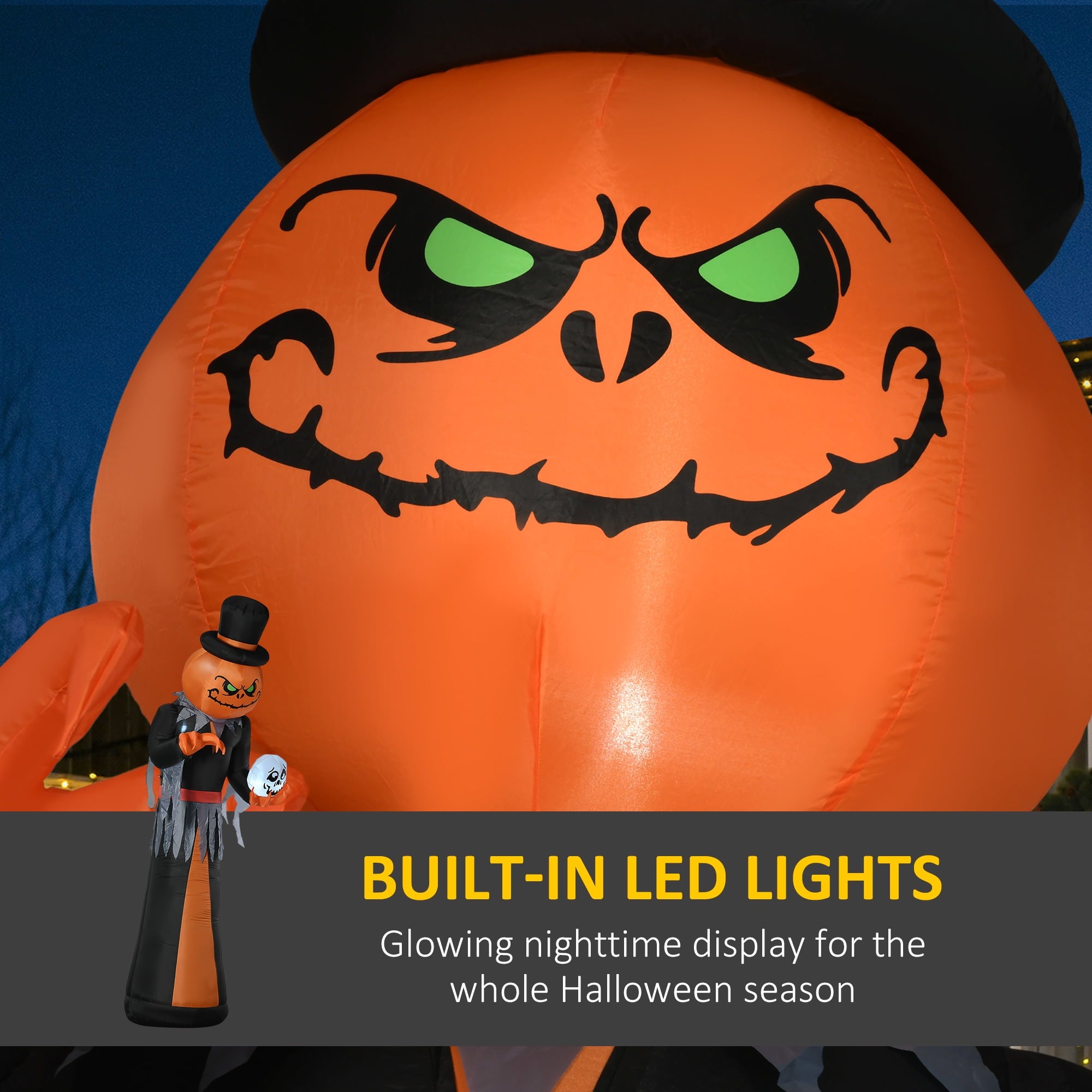 HOMCOM Inflatable Ghost with Pumpkin, Halloween Outdoor LED Lighted Yard Decoration, Waterproof