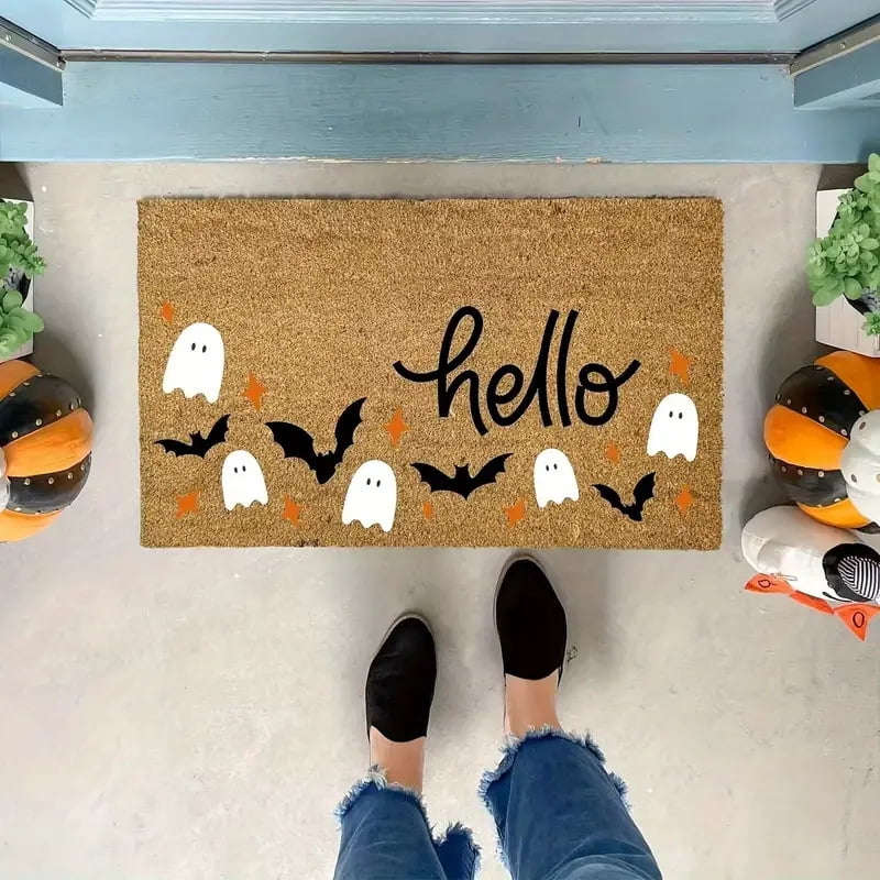 Halloween Doormat Welcome Ghost Outdoor Welcome Mats for Front Door Non Slip Ghost Floor Mat Halloween Rug for Outside Front Porch Entryway Decor