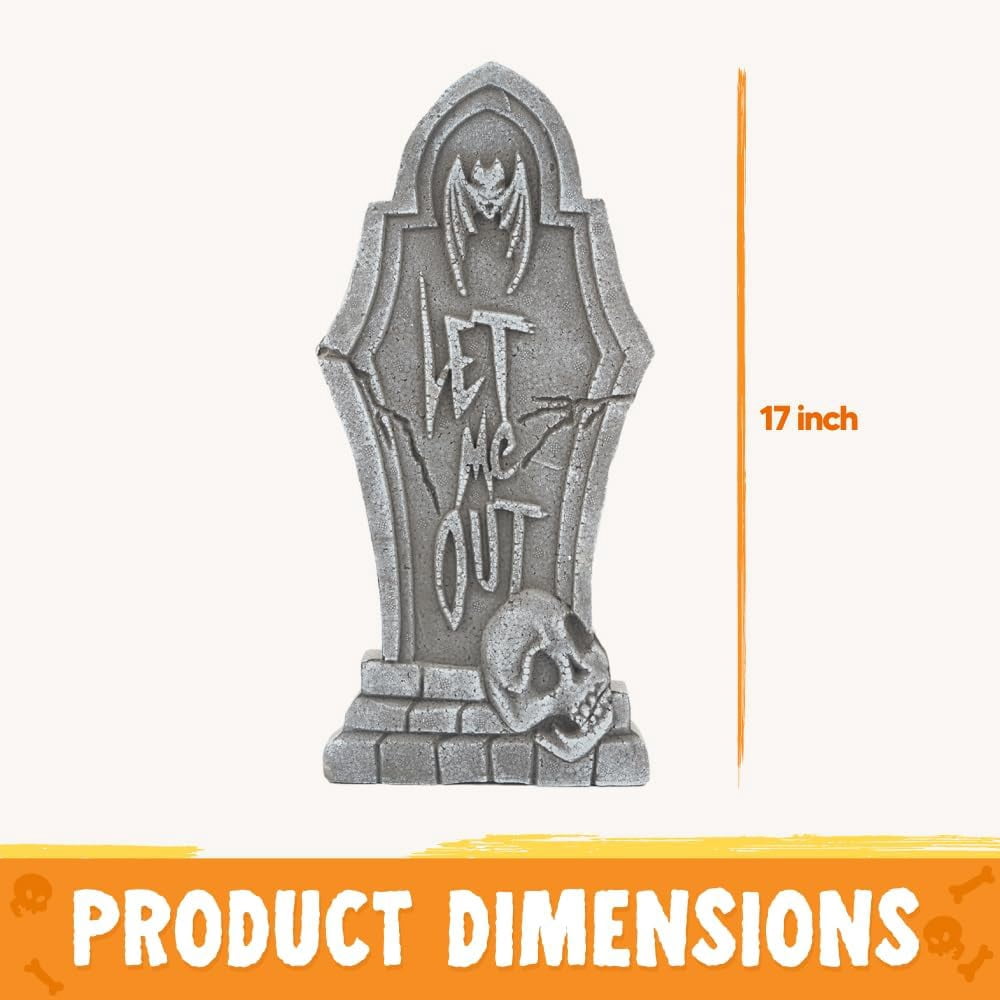 Joyfy 17" Halloween 5 Pack Tombstone Decorations, Foam RIP Graveyard Signs Cemetery Headstones Scary Outdoor Indoor Halloween Decor with 12 Metal Stakes for Easy Set Up, Waterproof for Garden Lawn
