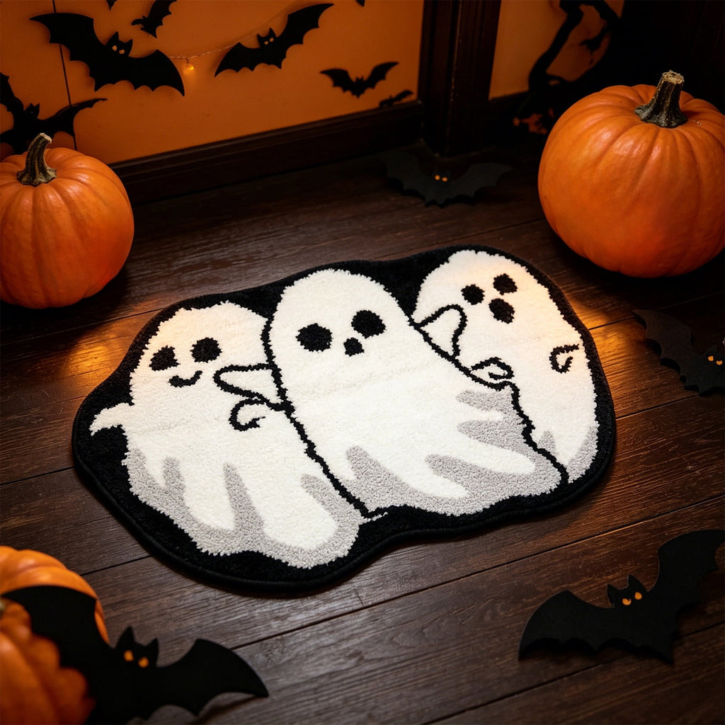 BingTong Cartoon Ghost Themed Fall Welcome Mat,Variety Spooky Adorable Ghost Shape Entryway Rug,Weather Resistant Low Profile Door Mat for Home Apartment Cafe Halloween Decoration Ghost F