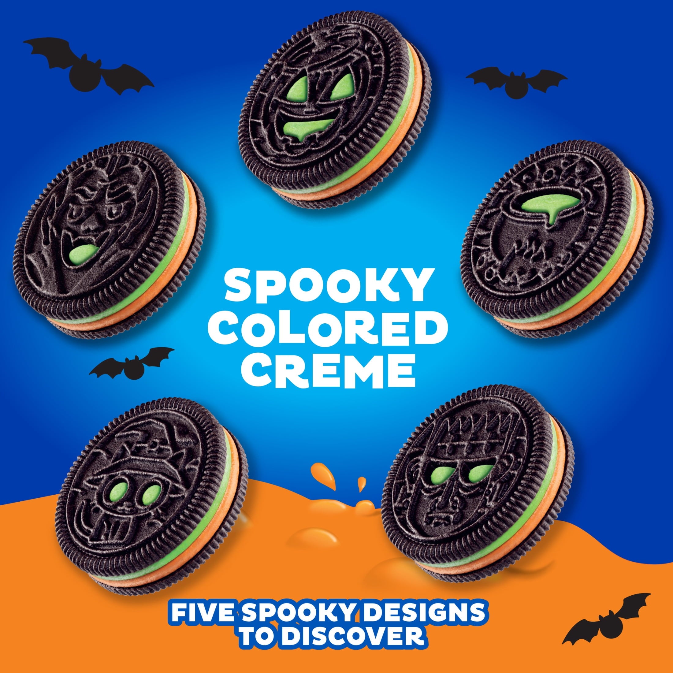 OREO Green and Orange Creme Chocolate Sandwich Cookies, Halloween Cookies, 14 Snack Packs