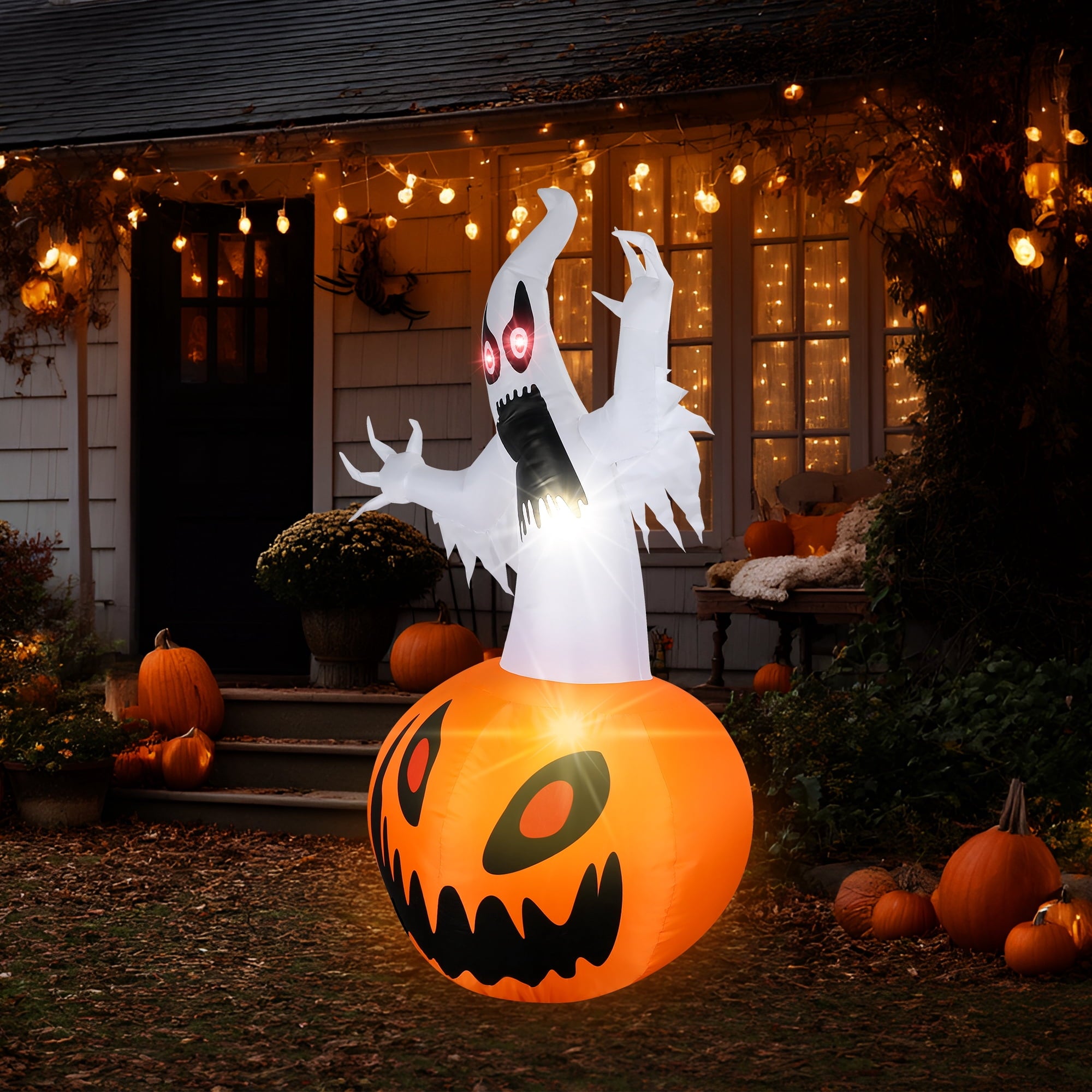 MAGOTAN 6 FT Halloween Inflatable Pumpkin Halloween Inflatable Pumpkins and Cat Outdoor Yard Decoration Build-in 7 LED White Lights