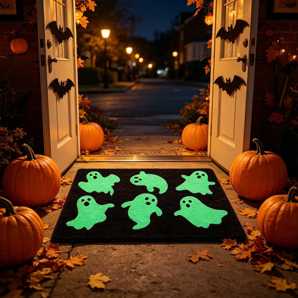 Halloween Doormat Ghost Bath Mat 23.6x15.7in Secure-Grip Absorbent Soft Faux Fur Rug for Bathroom Bedroom Living Room Decor by OVFUIZ