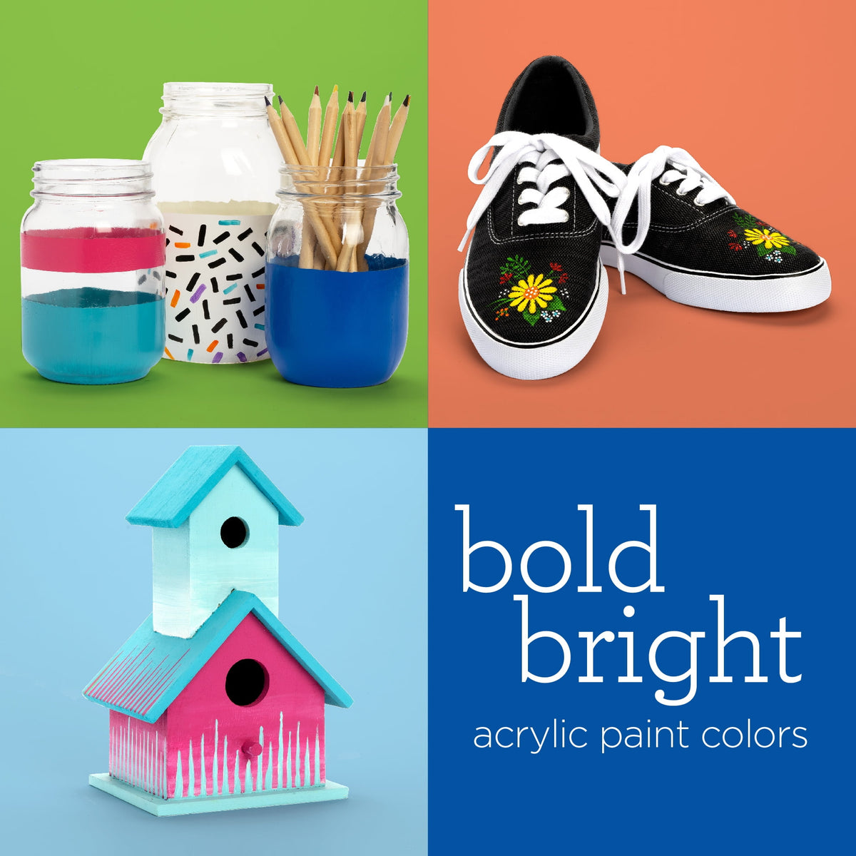 Apple Barrel Multi-Surface Acrylic Craft Paint Set, Bold Brights, 2 fl oz, 12 Piece