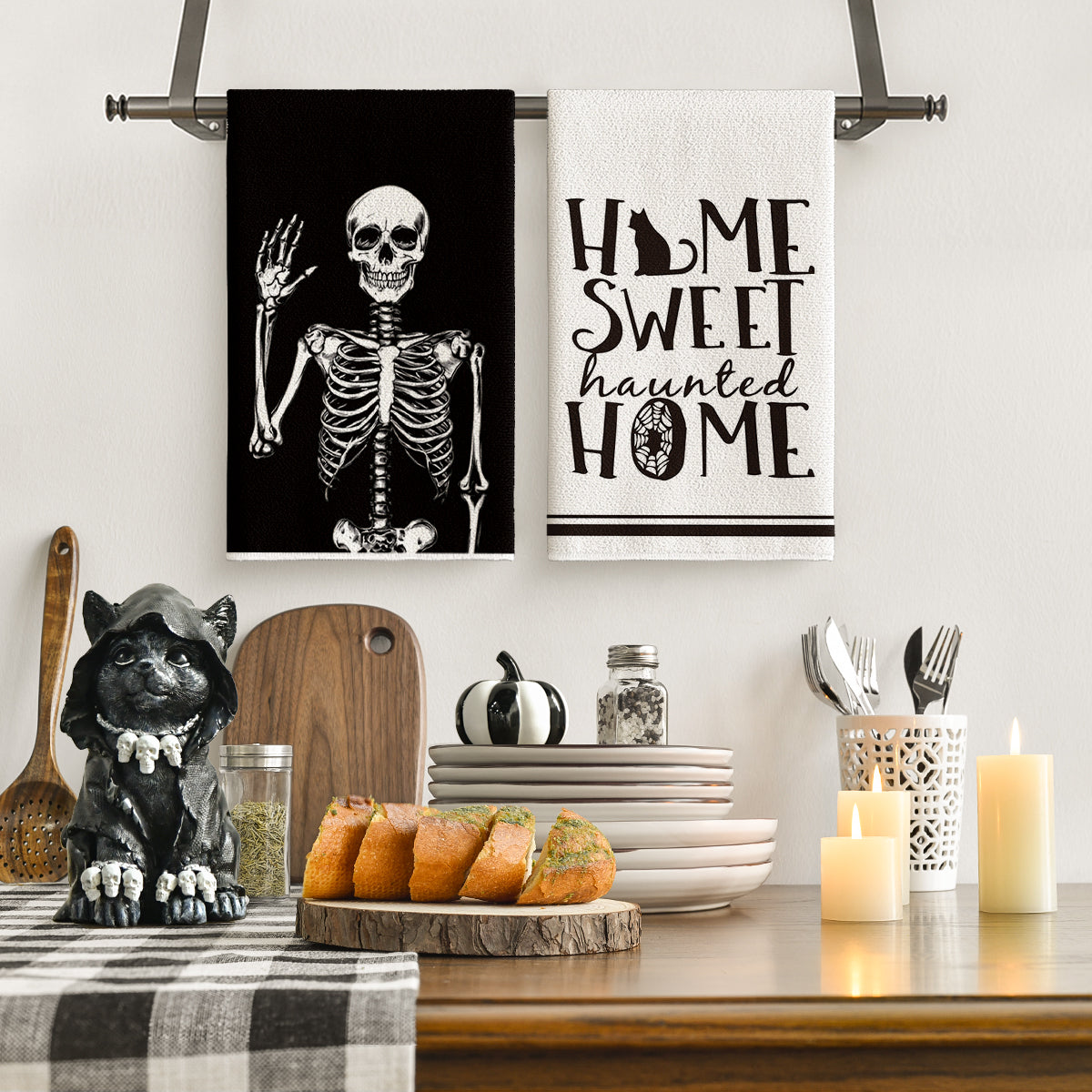 Sm:)e Spooky Pumpkin Ghost Boo Bat Halloween Kitchen Dish Towels 2 Set 18 x 26 inch