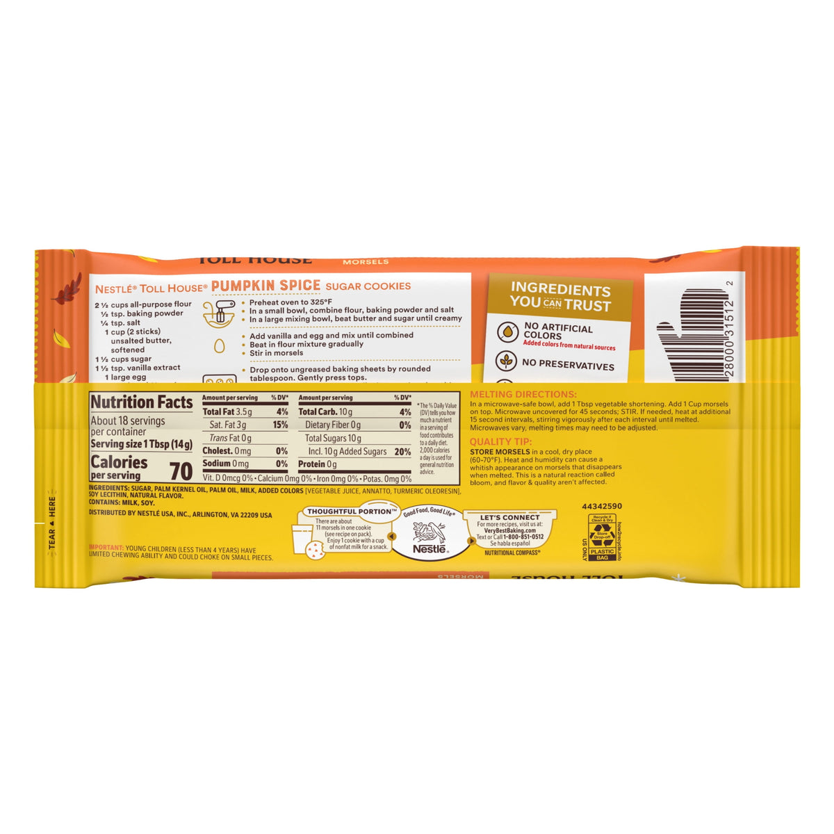 Nestle Toll House Pumpkin Spice Regular Baking Chips, Morsels for Halloween Baking, 9 oz Bag