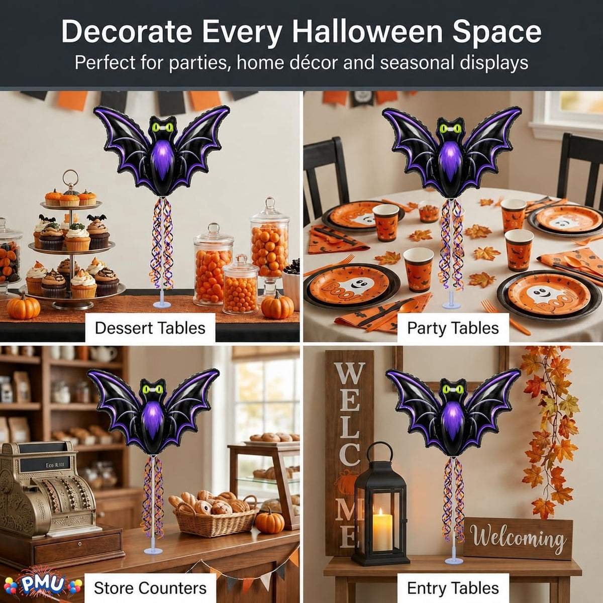 PMU Halloween Pre-Inflated Balloons "Whimsical Pumpkin" 9 Inch Air-Filled Pre-inflated with a Cup and a Stick (1/Pkg) Pkg/1