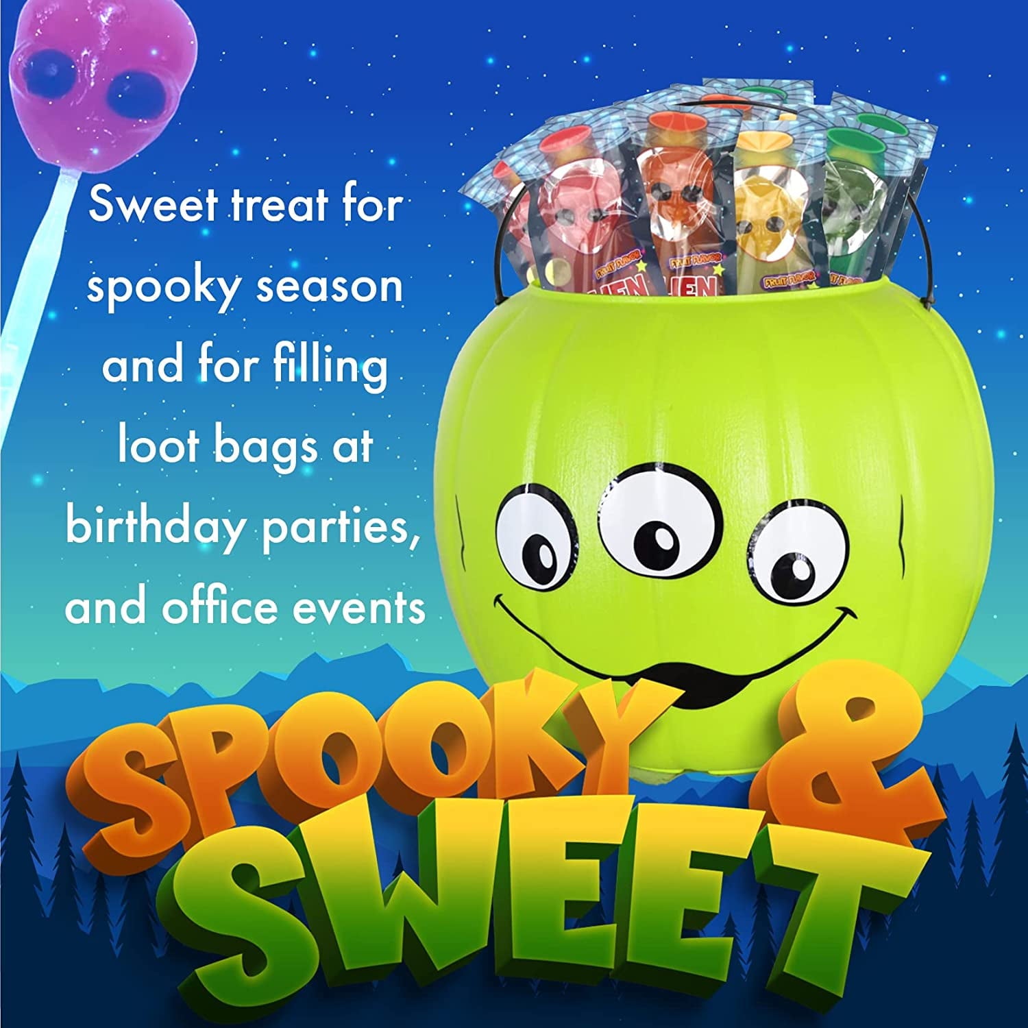 Fusion Select 30 Alien Halloween Lollipops - Trick or Treat Candies for Kids - Extraterrestrial Themed Halloween Candy Lollipops For Space Themed Events, Birthday Parties - Individually Wrapped Treats