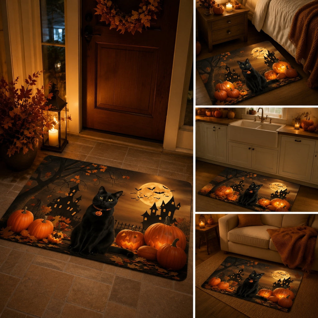 OutmaxHome Halloween Theme Cute Ghost Print Doormat, 15.8x23.6 Inch Non-Slip Absorbent Mat, Easy to Clean, for Front Door, Porch, Farmhouse