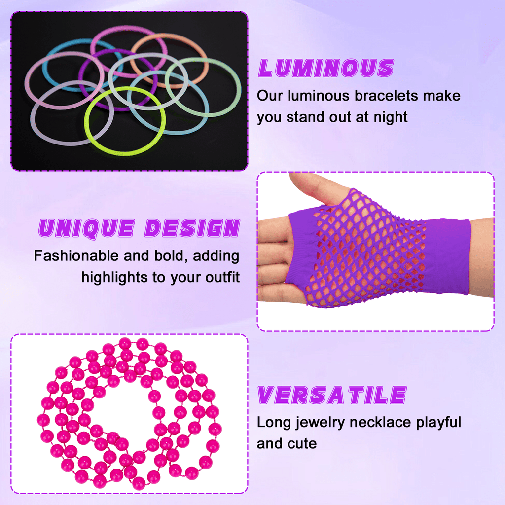 Loritta 80s Costumes for Women Outfit Accessories Set with Fishnet Gloves Leg Warmers Bags Tutu Skirts for Theme Party