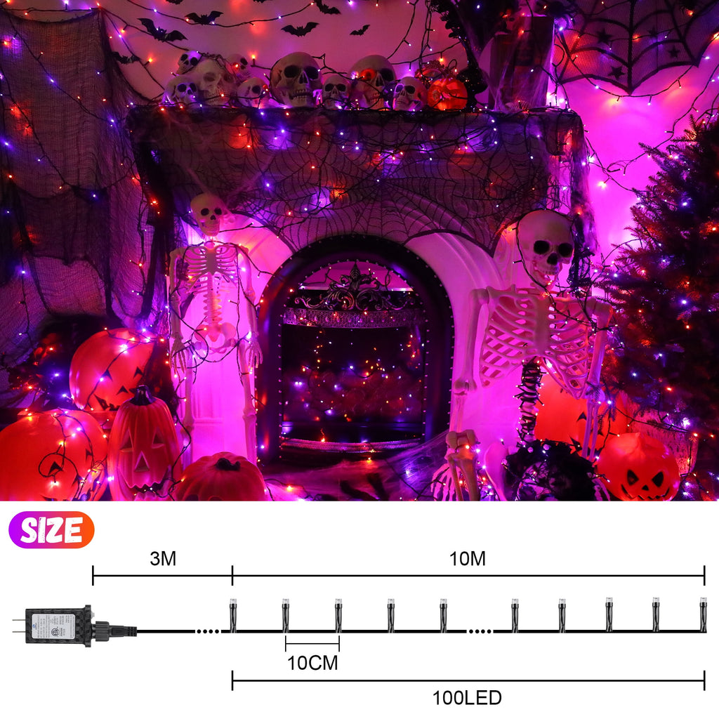 Magotan 100 LED 33 ft Halloween Lights Outdoor Indoor Orange and Purple Halloween Decorations String Lights