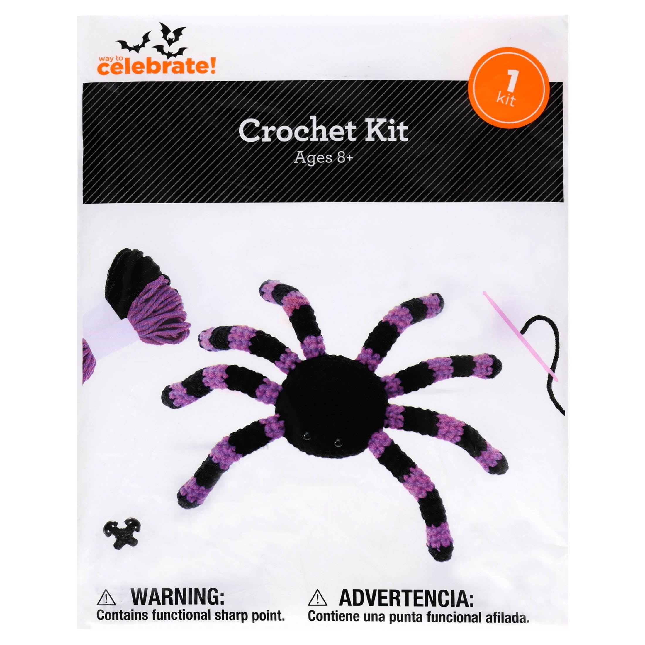Spider Crochet Kit, Purple and Black, Halloween by Way To Celebrate