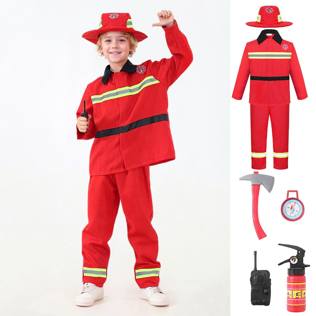 LIIPEE Boys Fireman Costumes Kids Fancy Dress Up With Accessories Clothes 7 Piece Party Outfits,18-24 Months