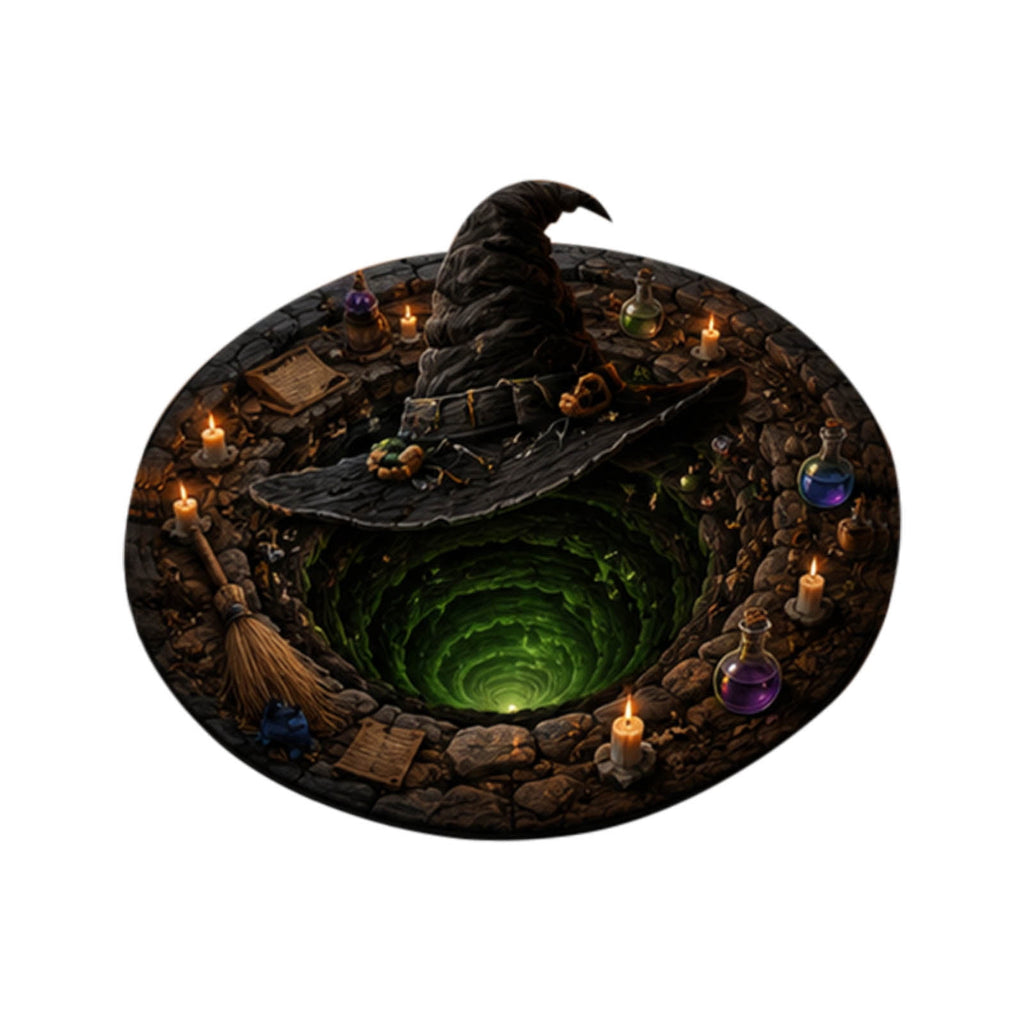3D Illusion Halloween Round Rug, Non Printed Optical Vortex Doormat, Spooky Circular Floor Mat for Indoor Entryway Home Party Decor 60x60cm