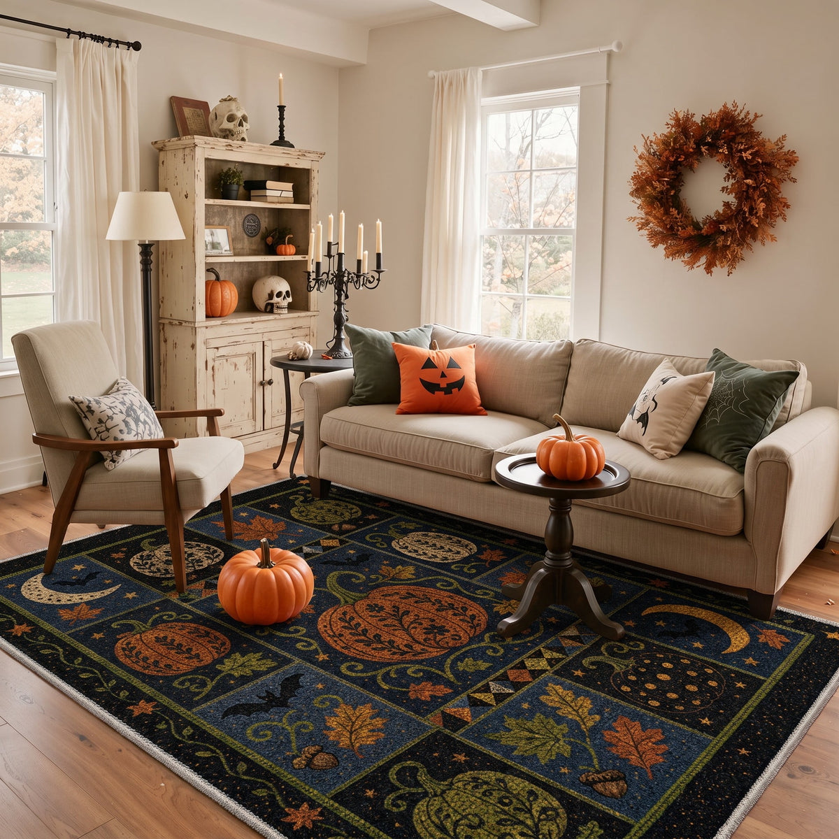 GENIMO 2'x7' Halloween Runner Rug, Washable Non Slip Soft Vintage Witch Indoor Outdoor Hallway Runner for Porch Patio Kitchen Entryway, Retro Sepia