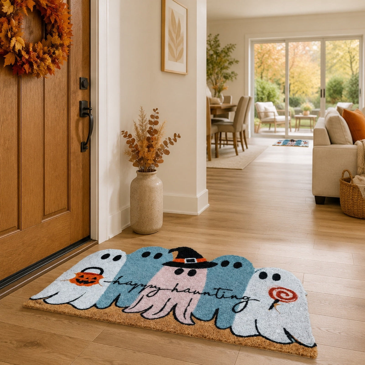 PYURTEP Halloween Door Mat Pumpkin Bat Pattern Entryway Doormats Non-Slip Indoor Outdoor Welcome Mat for Halloween Decor