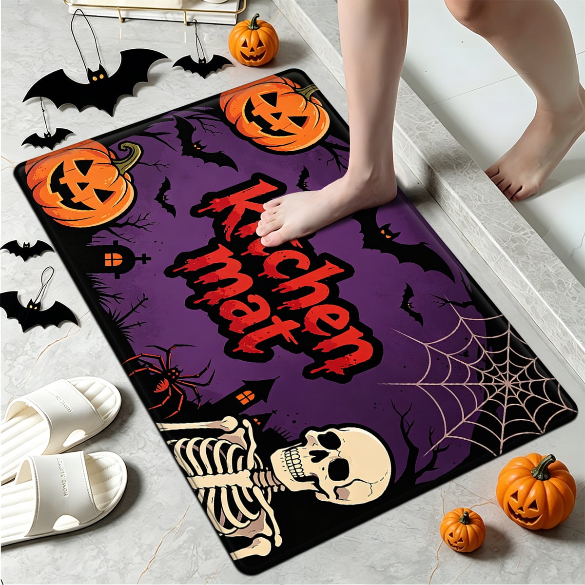 YIMEIS Halloween Pumpkin Lanterns 1Pc Flannel Mat and Kitchen Rugs,Soft Non-slip,Perfect for Home Bathroom
