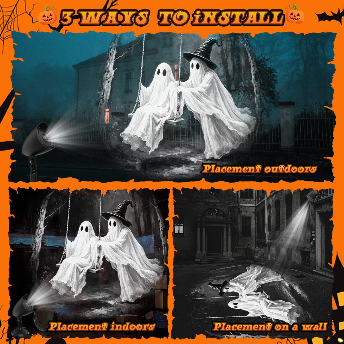 WETRBWEH Halloween Projector Lights Outdoor Indoor, 3D Dynamic Ghost Projector Decorations Lights for Window, Ground,Halloween Decor