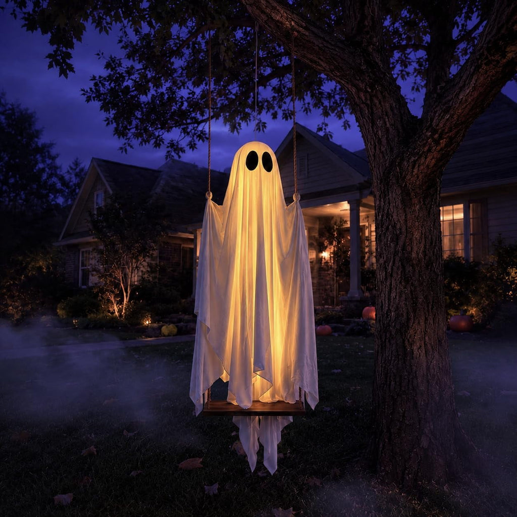 Clearance Halloween Decor-Halloween Decorations Indoor-Light up Ghost in Glass Like-Cute Ghost with Light for Home Kitchen Mantel Tabletop Party Decor and Holiday Decorations Best Halloween Gifts