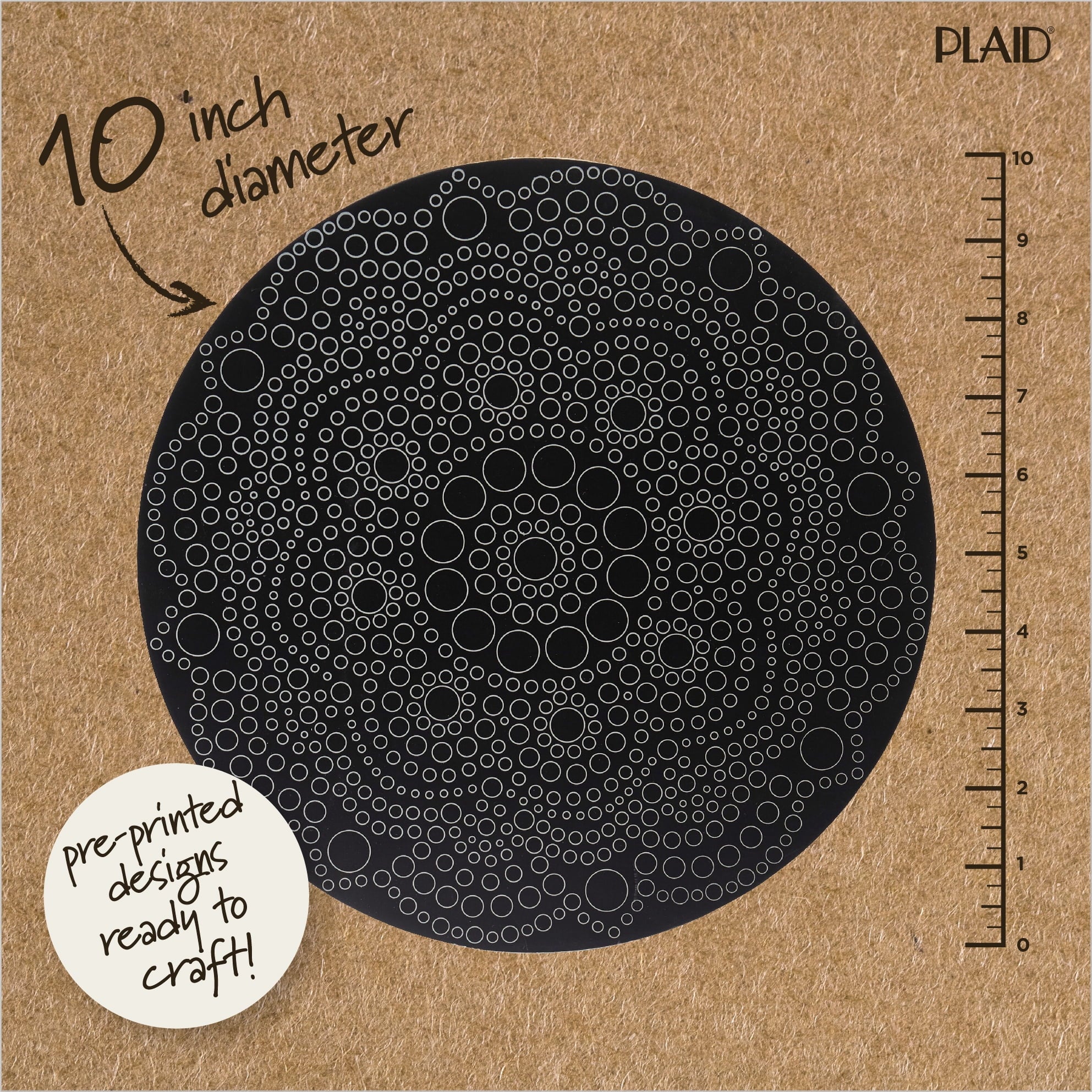 Plaid Unpainted Wood Surfaces Circle Plaque, Traditional Mandala, 10"