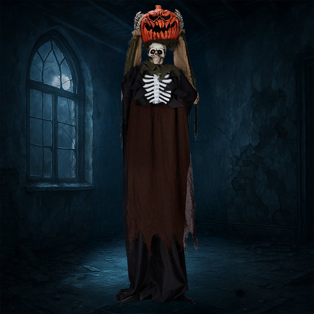 UBesGoo 6' Ghost with The Pumpkin Head Halloween Animated Animatronic Decoration, Halloween Pumpkin Skeleton Outdoors