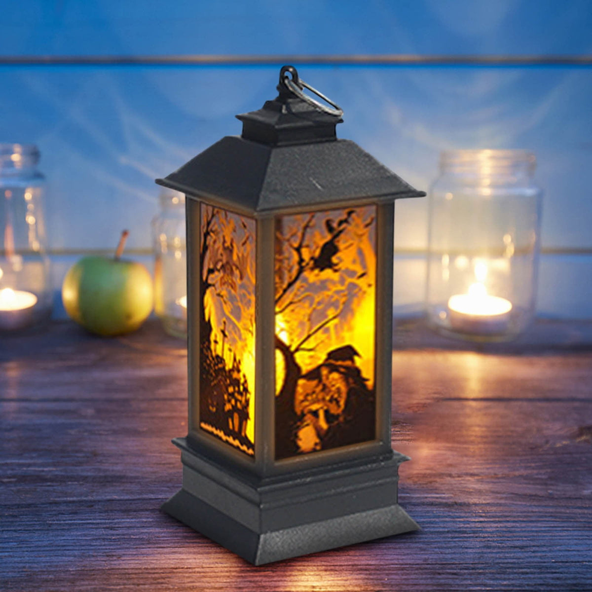 Lhrmh Halloween Decor - LED LED Hanging Lamp Candle Lantern with Skeleton and Pumpkin Designs for Portable Spooky Lighting
