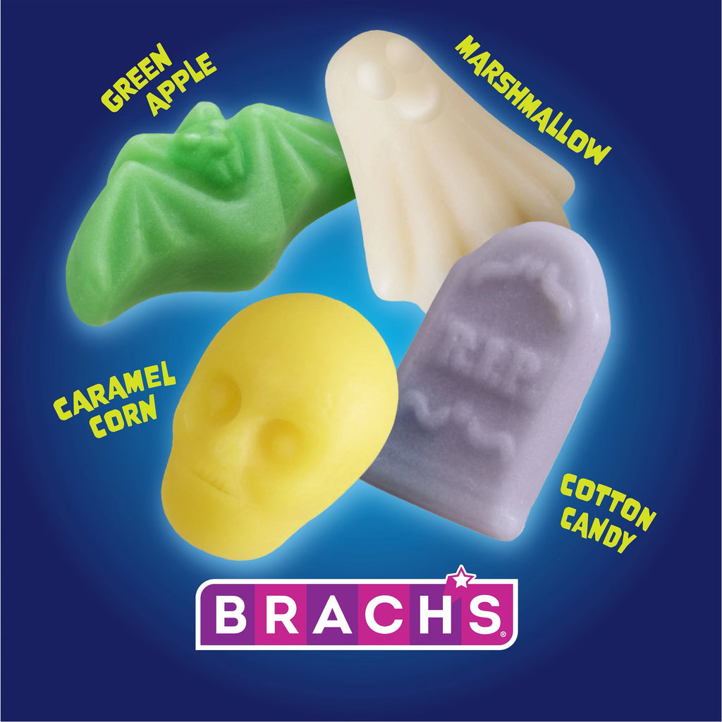 Brach's Mellowcreme Spooky Graveyard Halloween Candy, 4 Flavors and 4 Shapes, 8 oz Bag