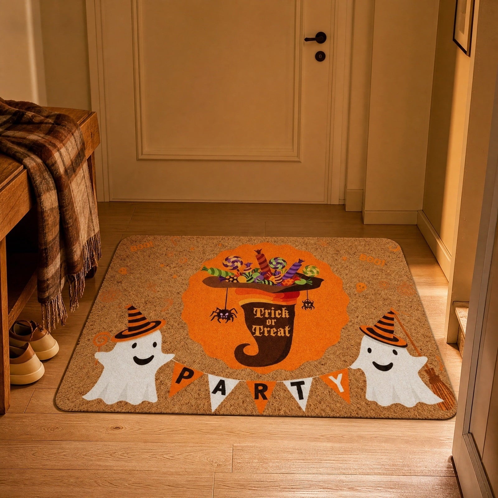 Halloween Doormat Vintage Retro Style Mat 23.6x15.7in Secure-Grip Absorbent Coir Look Entryway Rug for Front Porch Indoor Outdoor Decor by OVFUIZ