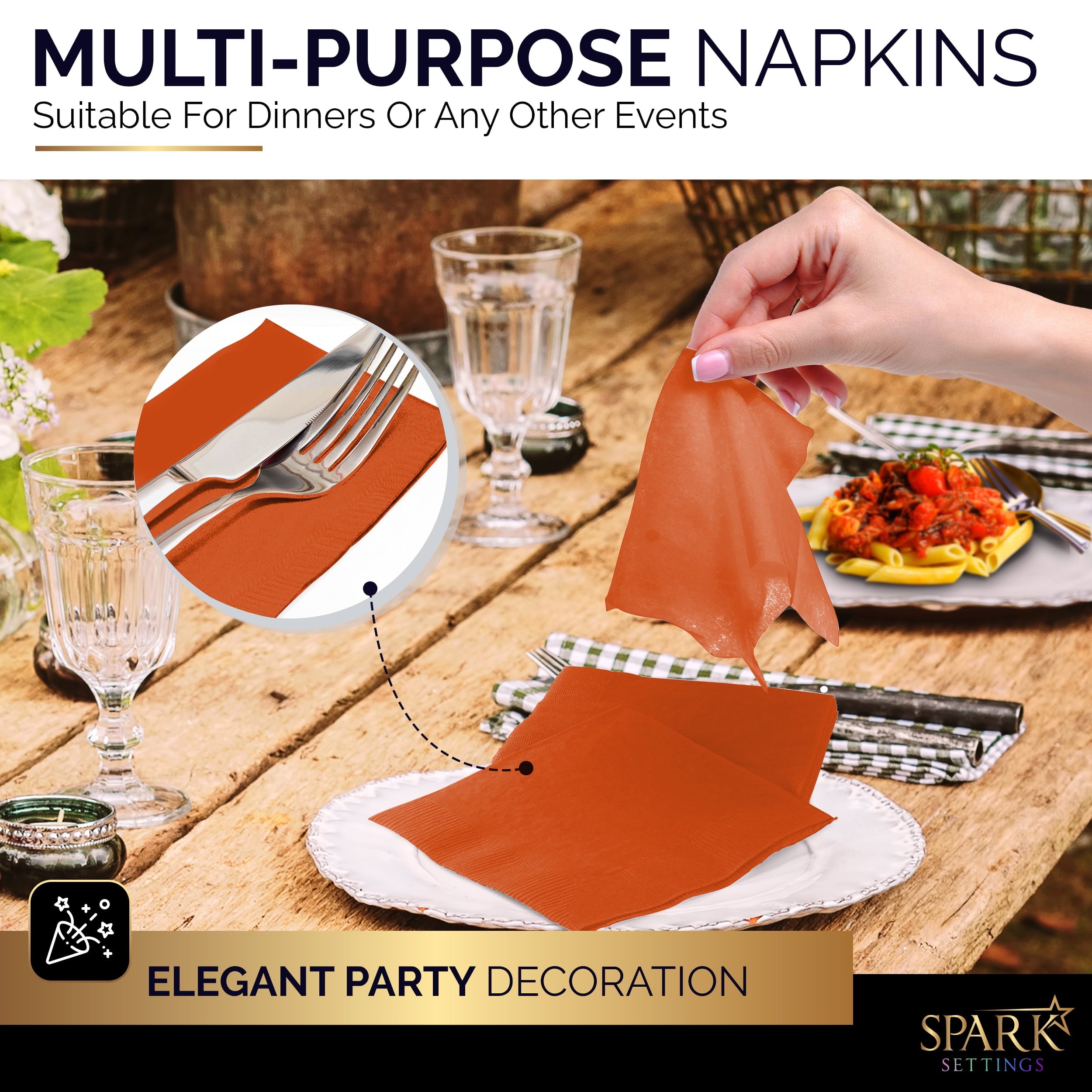 Amcrate Big Party Pack 200 Count Black Orange Beverage Napkins - Ideal for Halloween Party, Wedding, Party, Birthday, Dinner, Lunch, Cocktails. (5” x 5”)