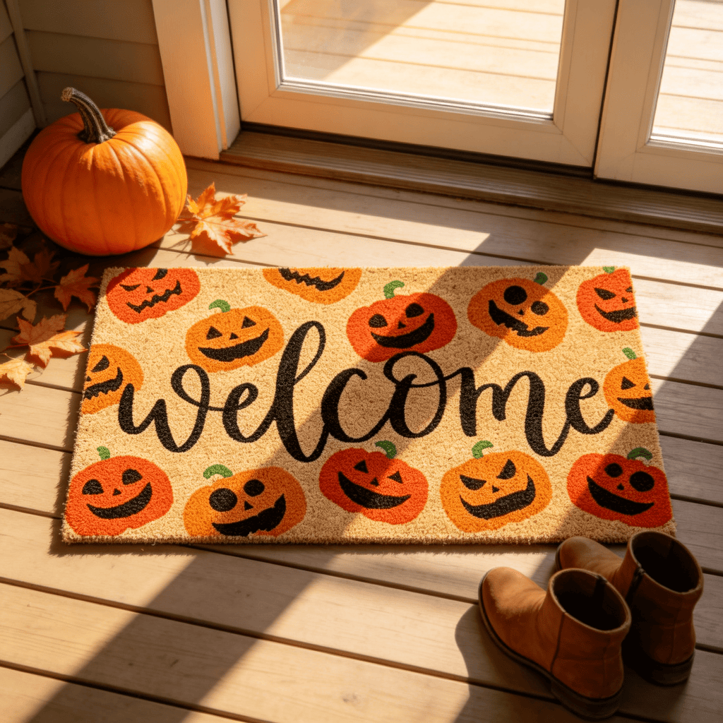 Halloween Pumpkin Welcome Door Mat, Funny Durable Non Slip Decorative Rugs for Bathroom Bedroom Kitchen Front Door