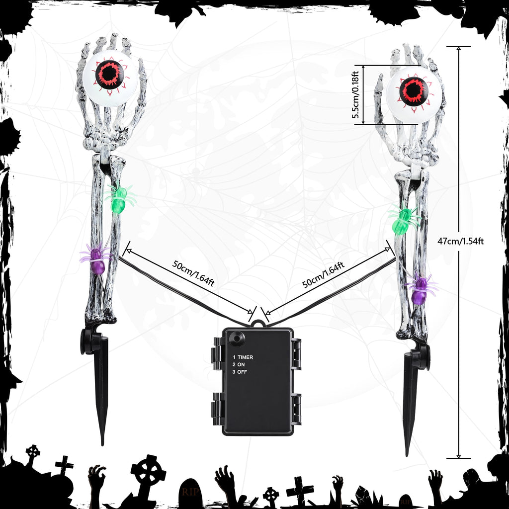 Toodour Halloween Pathway Lights Outdoor, Battery Operated Halloween Skeleton Hands with Light Up Eyeballs & Spiders, Waterproof Halloween Decor for Walkway Garden Yard Lawn, Red