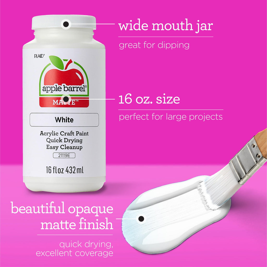Apple Barrel Acrylic Craft Paint, Matte Finish, White, 16 fl oz.