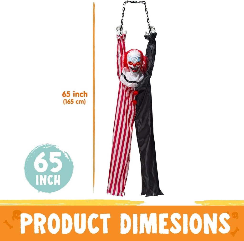 Joyfy 65" Halloween Hanging Scary Clown Decorations with Chain, with LED Lights Talking Animatronics Decor Outdoor Indoor for Haunted House Lawn Yard Patio