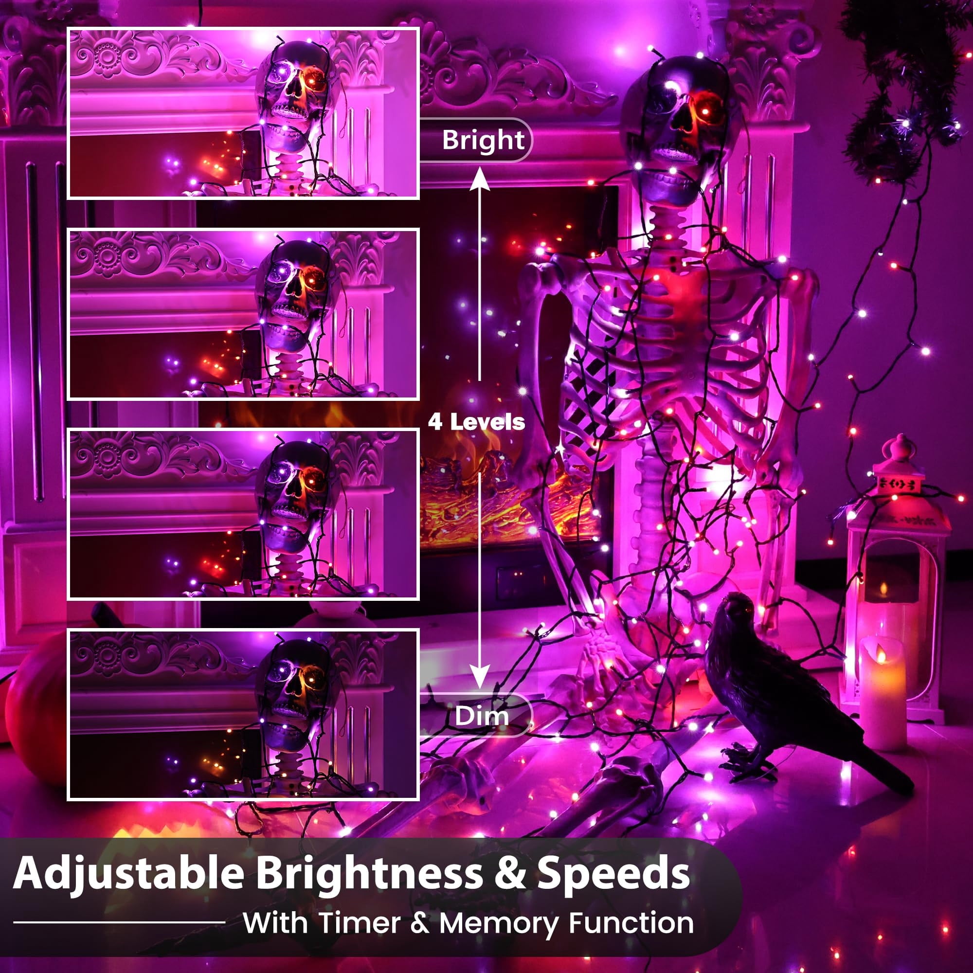 Toodour Orange & Purple Halloween Lights, 82ft 200 LED Plug in Halloween String Lights with 8 Modes, Memory & Timer Function, Connectable Halloween Outdoor Lights for Home, Garden, Halloween Decor