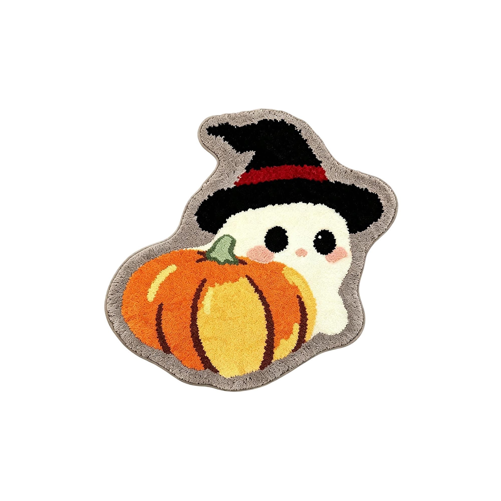 Halloween Wreath Shaped Rugs, Soft Indoor Mat for Entryway, Kitchen, Halloween Party, Pumpkin Witch Spooky Home Decor, 23.62x15.75 Inches