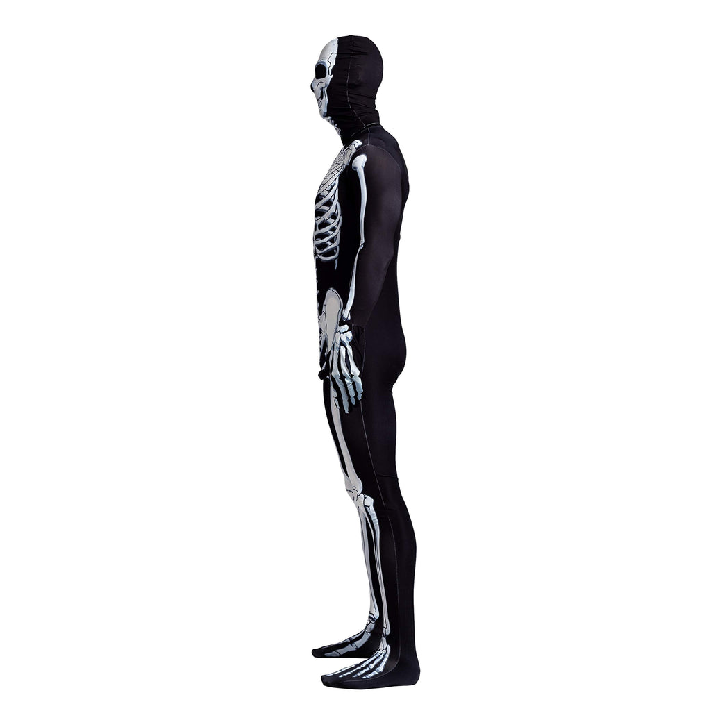Joyfy Skeleton Costume for Adults, Skeleton Bone Bodysuit Halloween Costumes for Men with Skeleton Hood Mask, Halloween Party Fancy Dress-up